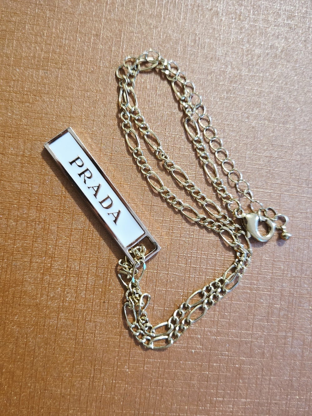Prada Gold Recycled Multi-Chain Necklace with White Logo Bar